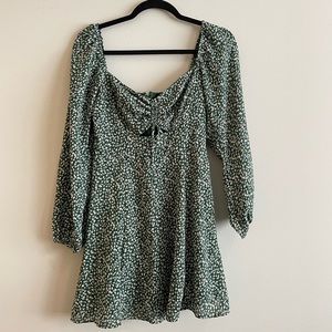 Abercrombie & Fitch Green Long-Sleeve Cinch-Front Cutout Mini Dress | Size XS
